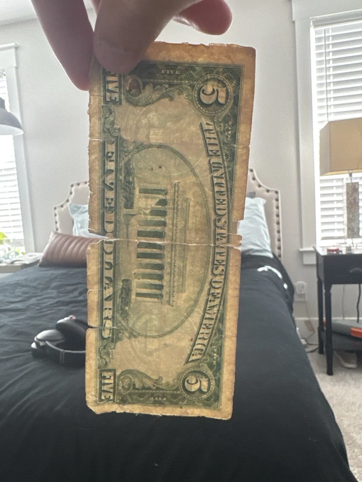 $1/$5 Dual Reverse Error Note Mismatched Denomination, No Front U.S. Currency - Image 3 of 4