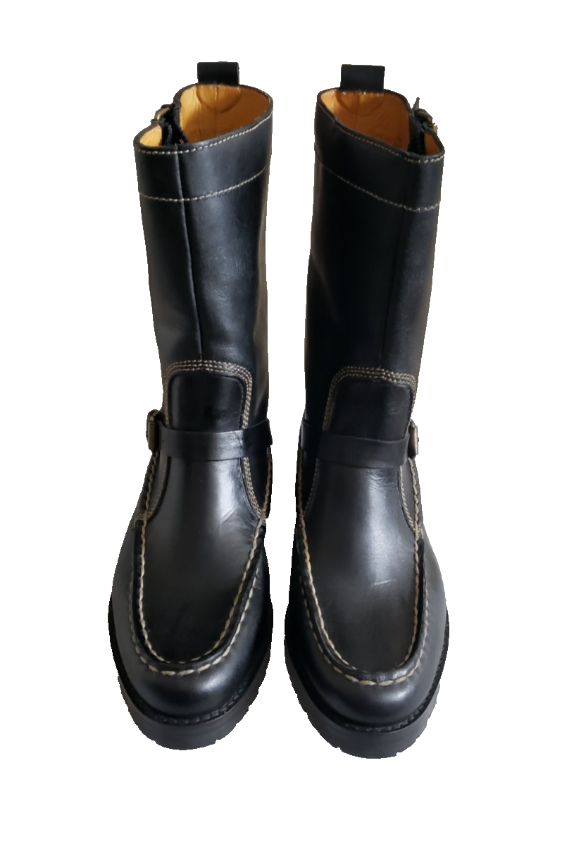 SAOLA Stivali da ingegnere RALPH LAUREN in pelle nera metà polpaccio donna taglia 5 5B suola Vibram