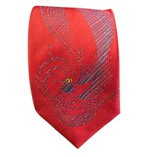 Vintage 70  s Goldarrow Fish Tie Goldfish Asian Fanciful Maroon Burgundy 57 Inch