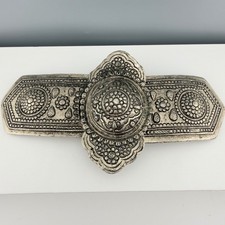 Vintage Two Piece Belt Buckle Clasp Oversized Brutalist Ethnic Silver Tone Heavy