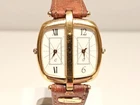 VINTAGE RARE LUXURY GOLD PLATED MEN'S LADIES DUAL TIME QUARTZ WATCH"PIRANHA" VIP