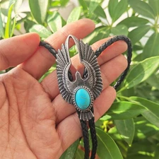 Flying Eagle Turquoise Mens Bridegroom Bolo Tie Wedding Necklace Western Cowboy