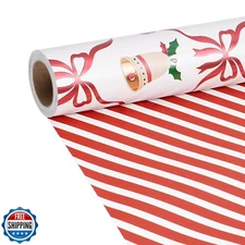 LaRibbons Reversible Foil Christmas Wrapping Paper, Metallic Red Foil Bows wi