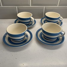 T G Green Original Cornish Ware Cups & Saucers X 4