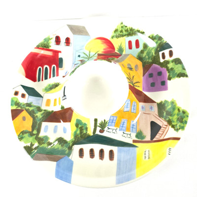 Pier 1 Villa del Sol Earthenware Chip Dip Platter Hand Painted Colorful 13.25''