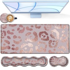 Rose Gold Leopard Pink XXL Mouse Mat - 31.5x11.8in Waterproof Gaming Mouse Pa...