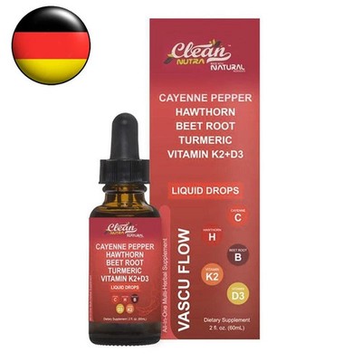 Vascu Flow Cayenne Pepper Liquid Drop Hawthorn Beef Root Turmric Vitamin K2D3