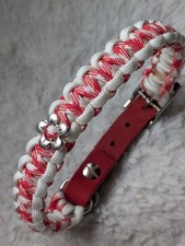 Paracord Halsband S 29-36 cm HU Fettlederadapter verstellbar rotweiß