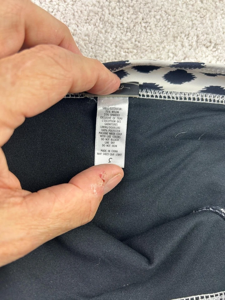 Parte inferior de bikini antigua azul marino para mujer pequeña negra blanca punto plegable cintura natación retro Foto 3 de 4