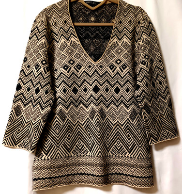 Pullover MARC CAIN 3/4 Arm 90% Wolle Beige-Schwarz Gr. 40/42 - s. Beschreibung