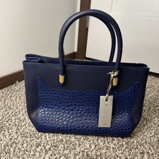 Borsa Nicoli blu cobalto vera pelle croc goffrata Italia nuova con etichetta