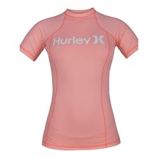 HURLEY Coral Pink One And Only Rash Guard Short Sleeve Surf Summer Shirt Size L