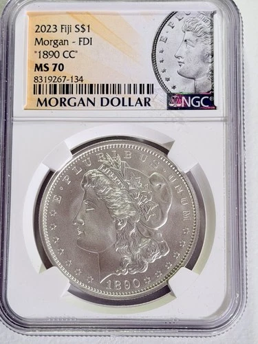 “1890 CC” MORGAN SILVER DOLLAR NGC MS70 FDI MORGAN LABEL 2023 FIJI MINT .999