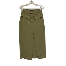 Zara Womens Midi Skirt Small S Pocket Olive Green Belted Front Slit 9878/097 NWT