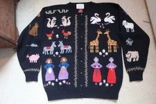 Vtg Susan Bristol Noah's Ark Animals Novelty Shetland Wool Cardigan Sweater Sz S