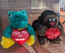 Vtg Valentines Day Heart Plush Set Gorilla  Frog Dan Dee xoxo w/ tags NOS