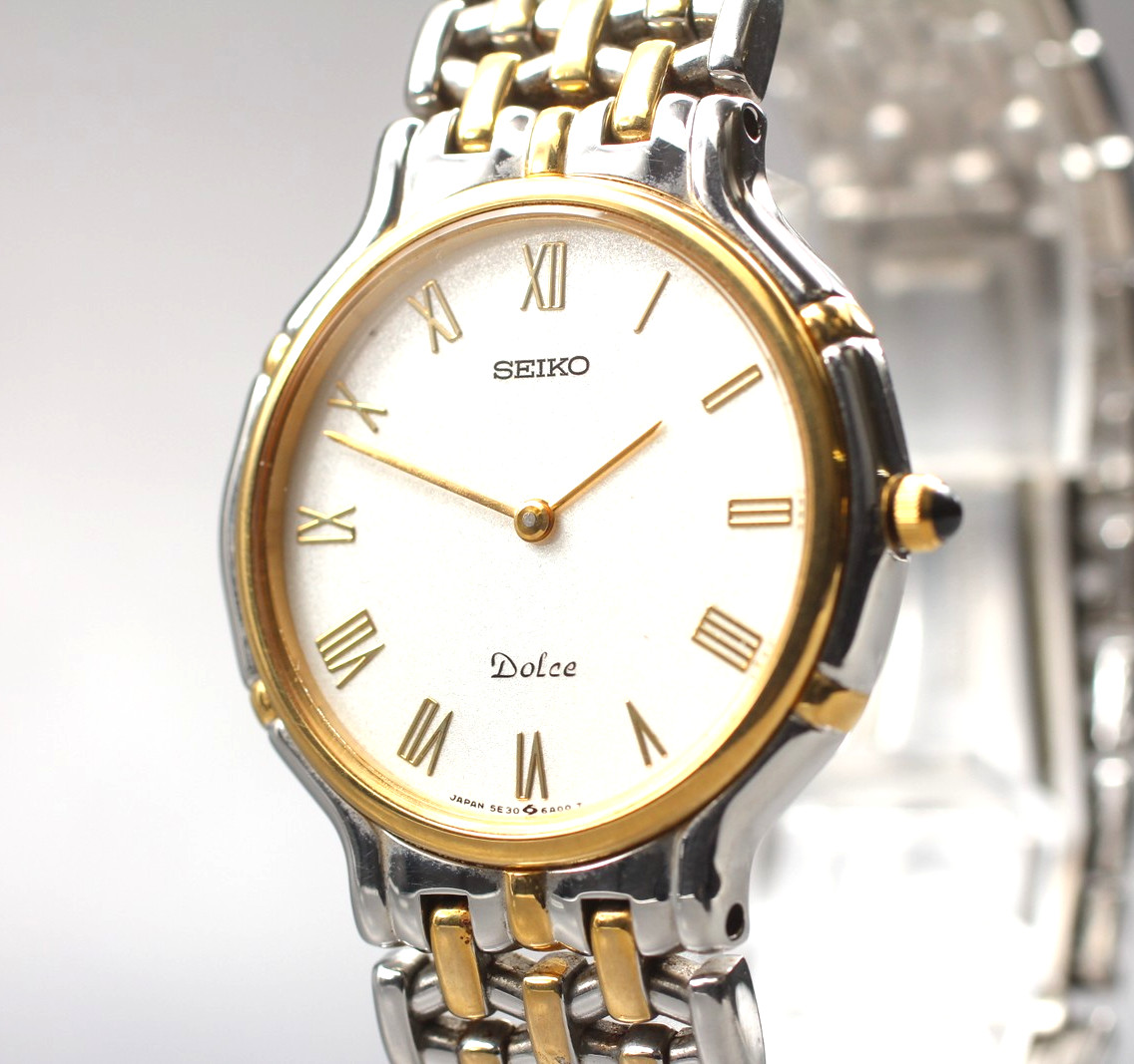 Watch White MINT] Dolce Gold Quartz Men`s Dial Seiko 32mm [Near Round 5E30-6A00 - vintagewatches.pk