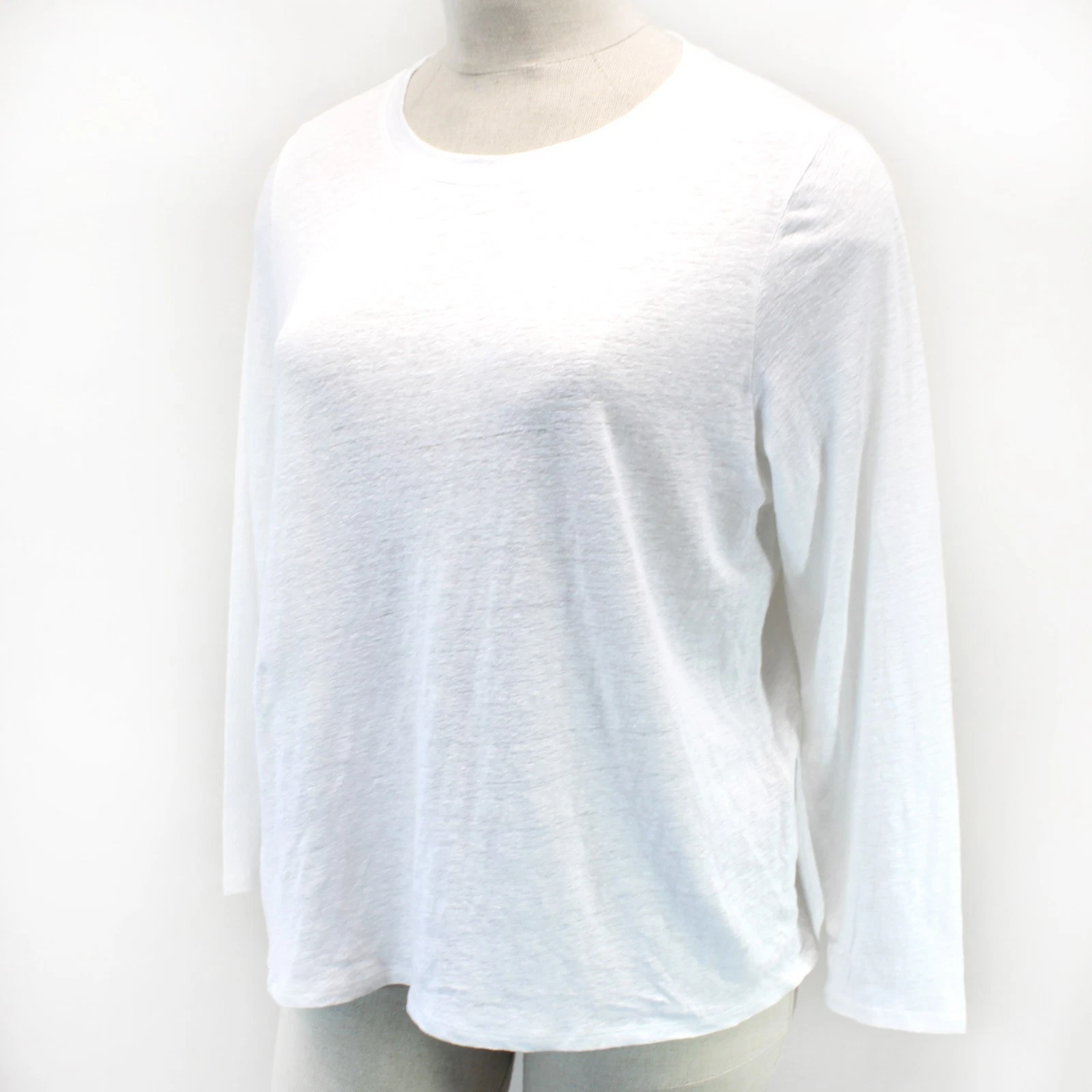 Eileen Fisher Plus White 100% Bio-Linen Crew Neck Minimalist Long Sleeve Top 1X