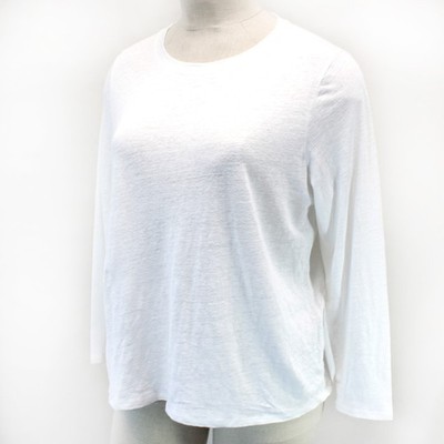 Eileen Fisher Plus White 100% Bio-Linen Crew Neck Minimalist Long Sleeve Top 1X