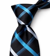 Men s Black Blue Plaid Necktie Diagonal Stripe Classic Business Dress Silk Tie