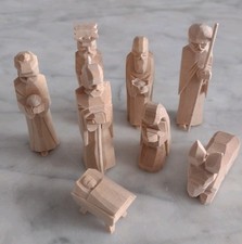 8 Krippenfiguren Handgeschnitzt Erzgebirge naturbelassen DDR Spieluhr Lindenholz