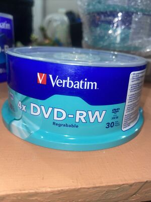 Verbatim DVD-RW Blank Discs 4.7GB 2X Recordable Discs 30pk Spindle 95179 SEALED