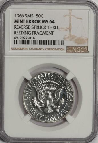 1966 NGC MS64 SMS Struck Thru Reeding Fragment Kennedy Half Dollar Mint Error - Picture 3 of 5