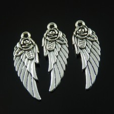 20pcs Antique Silver Alloy 28x11mm Feather Wings Pendant Charms DIY Accessories