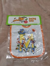Tosi Vintage Baby Bib Cotton Pvc New sealed Made In Hong Kong Letter M