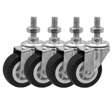 4 Pack 2 Inch Stem Caster Swivel Black Polyurethane Caster Wheels