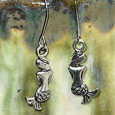 Silver Tone French Hook Silver Tone Mermaid Charm Dangle Earrings. Ocean. S557