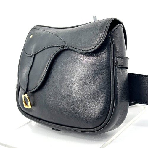 GUCCI Saddle Waist Belt Bag Fanny Pack All Leather Black Gold Auth *RARE* - Picture 3 of 24
