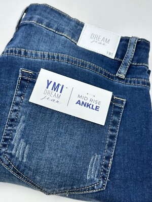 NEW!! YMI Dream Mid Rise Ankle Distressed/Destroyed Sz 9 Denim Jeans X1