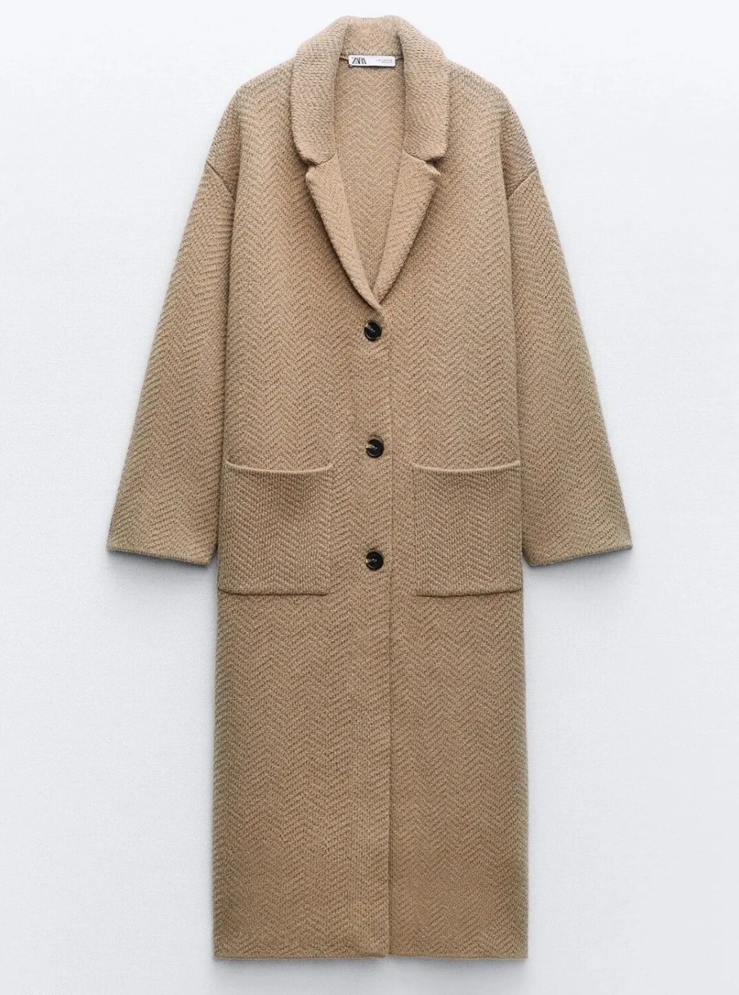 ALTRA CAPPOTTO ZARA MAGLIA TESTURIZZATA MARRONE TAUPE TASCHE NUOVO FW24 TAGLIA S REF. 5755 127