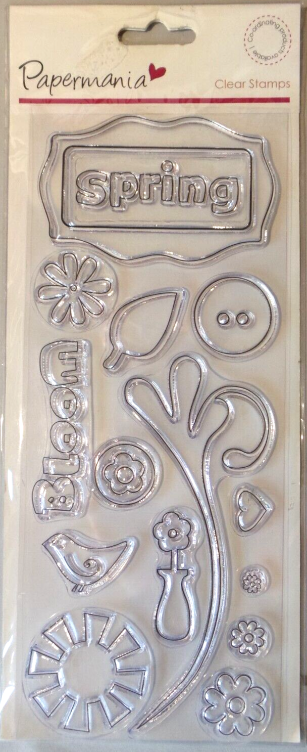 Docrafts Papermania Clear rubber stamp set of 14 Spring Bloom flowers & bird