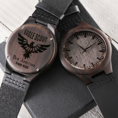 Eagle Scout Personalized Engraved Wood Watch, Court of Honor, Boy Scout Gift