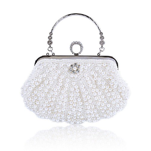 Handle Bag Women Sparkling Faux Pearl Bead Top Wedding Prom Party Evening Clutch - Picture 16 of 24