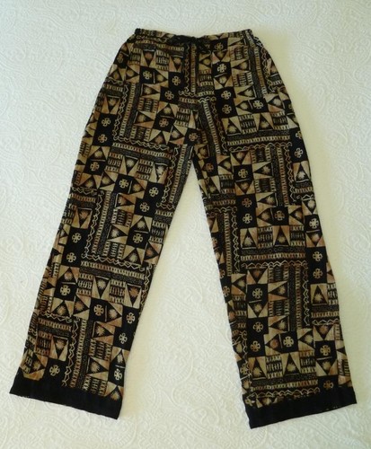 Pantaloni nuovi con etichette MISSION CANYON Rayon neri e oro boho art-to-wear gamba intera alti OS - Foto 3 di 9