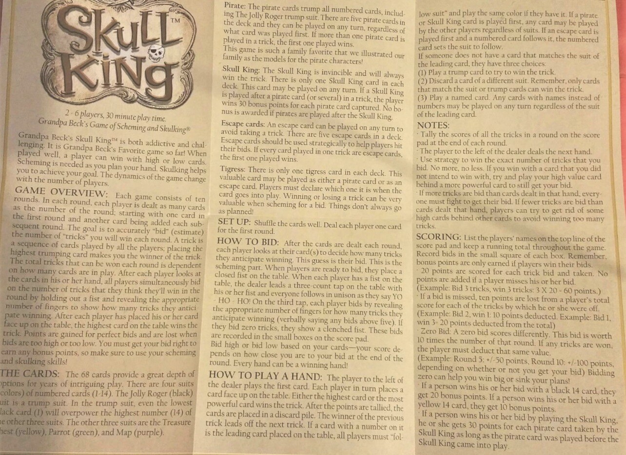 Grandpa Beck's Skull King Card Game + Legendary Expansion | Family-Friendly  T... | eBay
