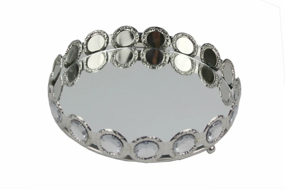Deko Spiegeltablett Runder Spiegel Kronenrand Strassseine Tischspiegel Silber - Bild 3 von 4