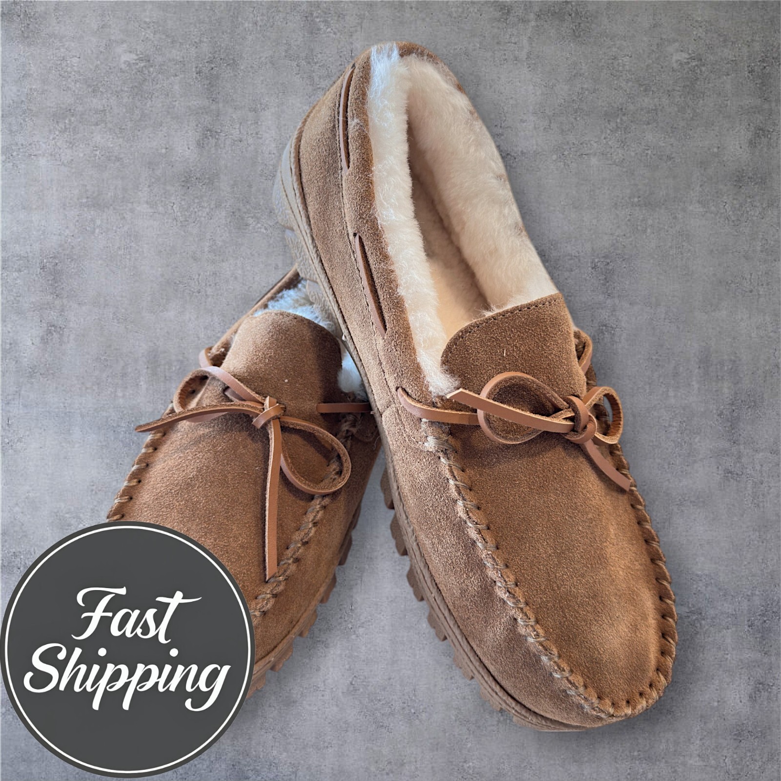 EZ FEET Men's Size 10 / 43 Real Shearling Suede Slip-On Loaf