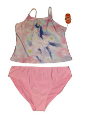 WONDER NATION GIRL'S SIZE 2XL 18 PINK 2 PIECE TANKINI UNICORN SWIMSUIT NEW