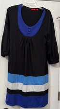 Elle Shift Dress Size Large tie-back black and blue