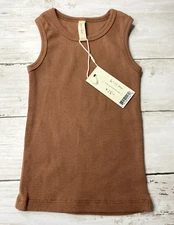 Quincy Mae Baby Unisex Ribbed Brown Organic Cotton Tank Top 6-12 M NEW