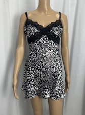 Victoria  s Secret Y2k Sz M Babydoll Chemise Lingerie Slip Dress Lace Cheetah EUC