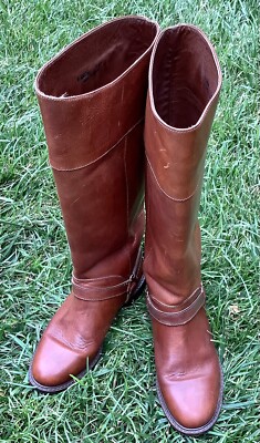 COLE HAAN Tall Chestnut Riding Leather Slip On Boots Sz 9AA Style F8828