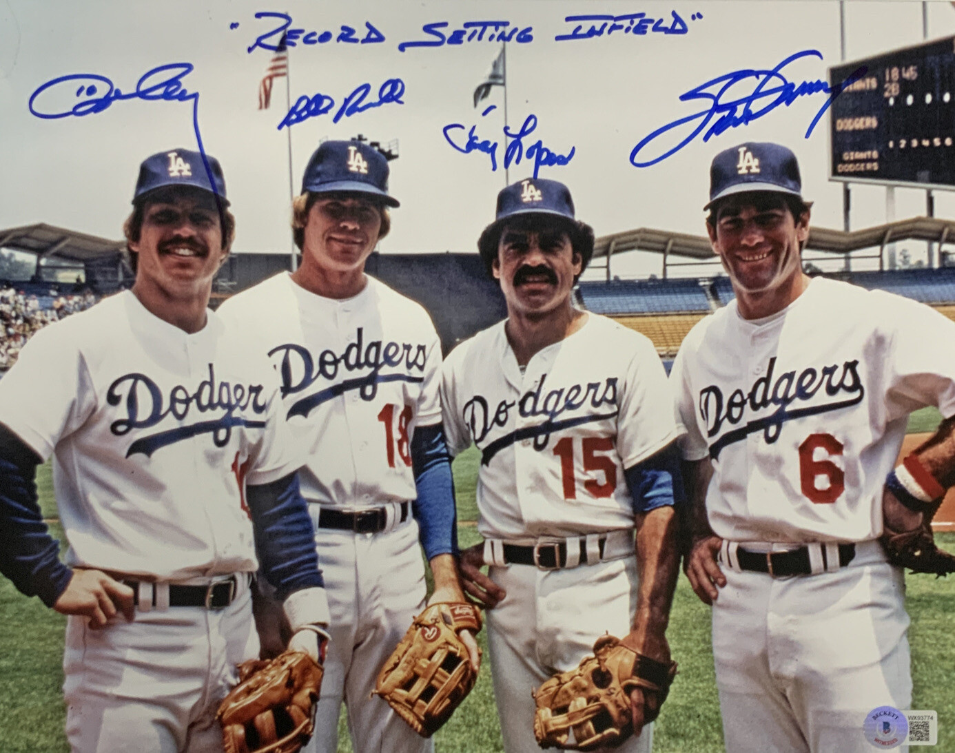 Steve Garvey Autographed Signed Los Angeles Dodgers DODGERS 11X14 PHOTO RUSSELL GARVEY CEY LOPES "RECORD SETTING INFIELD" BAS 