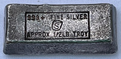 Rare Vintage Simmons 1/2 lb Troy Simmons .999 Silver Bar. Less than 100 known