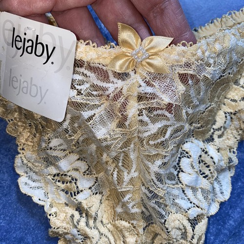 Lejaby France Luxurious Sheer Floral Lace Thong Yellow White Sz 2 S Small 5 NWT - Picture 3 of 8