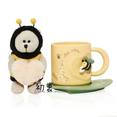 Starbucks 2021 Love Little Bee Ceramic Mug + Plate + Bear Key Pendant 10oz New